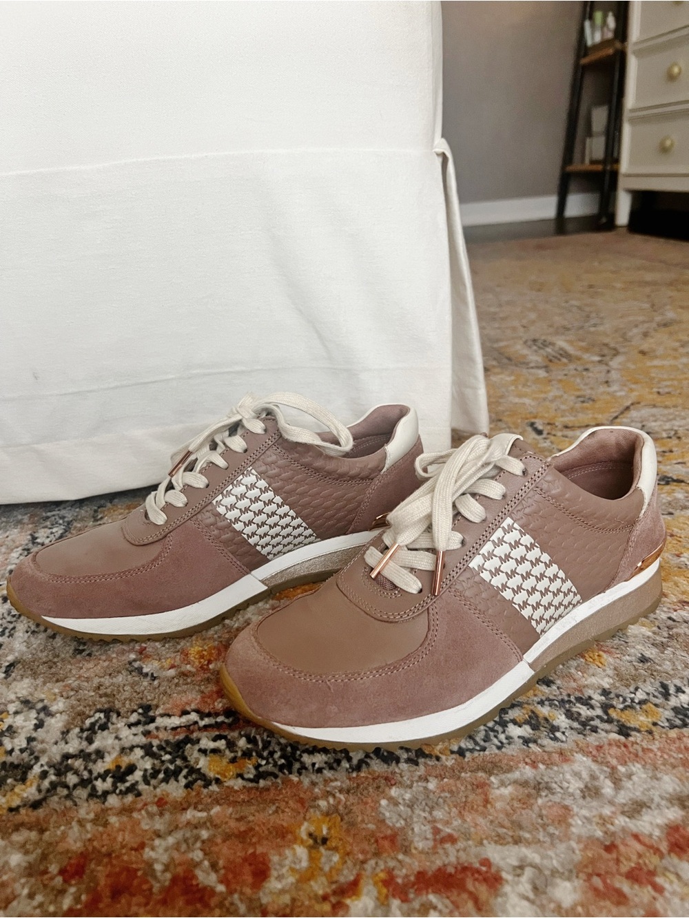 Michael Kors Women's Casual Houndstooth Accent Leather Sneakers - Dusty Rose